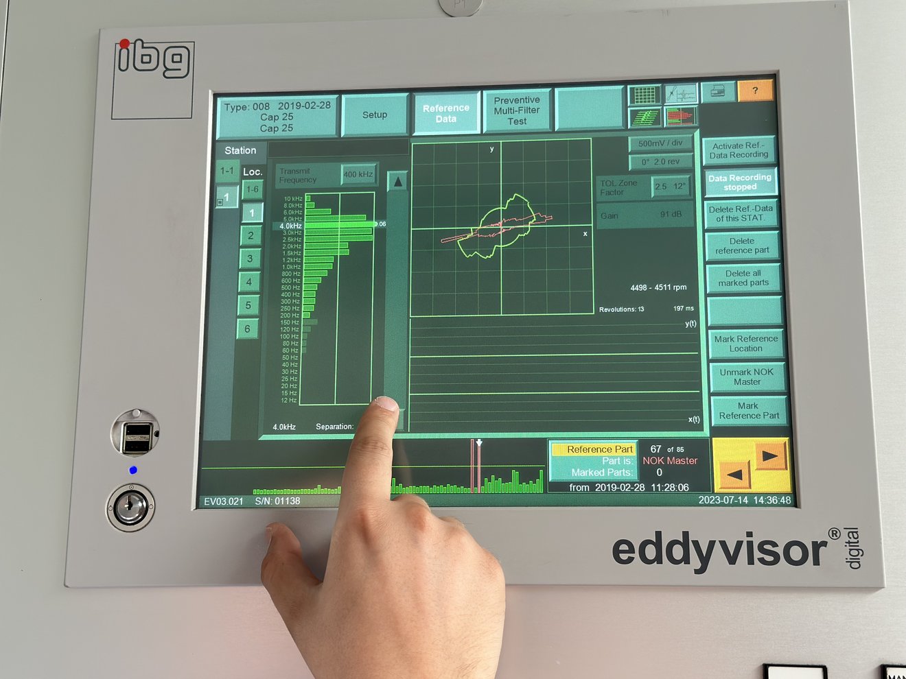 eddyvisor screen, a finger pointing at the results